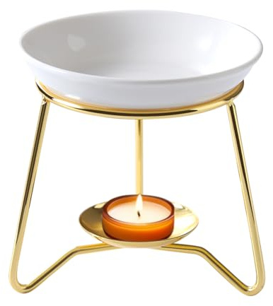 WD&CD Aromalampe Teelichthalter aus Keramik und Eisen Schwarz, Duftlampe aus Keramik Wachsschmelzbrenner Gold 02