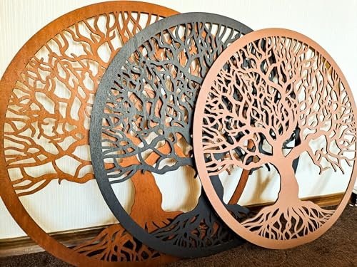 3D-Wandkunst-Dekoration, Baum des Lebens, rund, aus Holz, zum Aufhängen, große dekorative Paneele, Holz-Wandakzent, perforiert, ästhetische Dekoration, Wandskulptur, Skandinavisch, Heimdekoration,