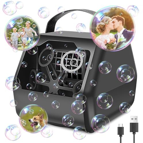 Yabtf Macchina per bolle di sapone, Maker automatico di bolle 8000+ /min, Macchina per bolle con batteria 1800mAh, Giocattolo elettrico per bolle di sapone per bambini, matrimonio, festival, nero