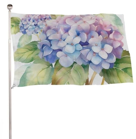 Gartenflagge, Hortensien, Wasserfarben, wasserfest, lebendige Farben, 61 x 89 cm, Frühlingsflagge, Outdoor-Dekoration