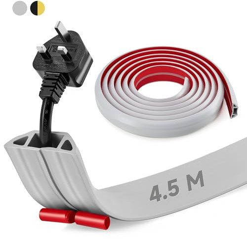 CREWORKS 4,5 m Pasacables Suelo, Protector de Cable con 3 Canales y Adhesivo, Canaleta Pasacables para Suelo de PVC para Hogares, Oficinas, Garajes