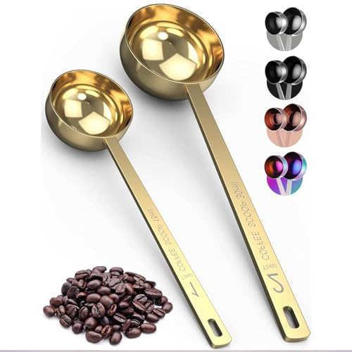 TRHDFW Coffee Measuring Spoon Stainless Steel Coffee Scoop Set: Measuring Spoons for Ground Coffee, Espresso, Tea, Sugar & Milk Powder - 2 Sizes
