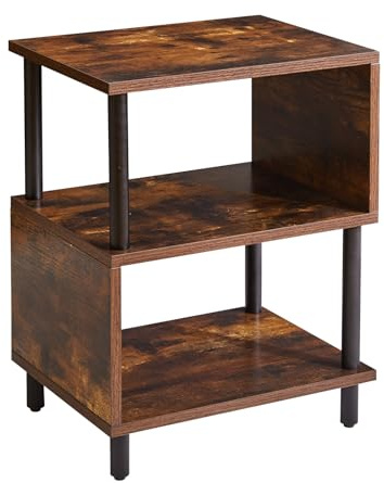 Aibiju 3 Tier S-shaped Design Side Table, Sofa Side Table, Narrow End Table with Storage Shelf for Living Room, Bedroom/Narrow Space Retro Color+Black Legs,YD-TM152H