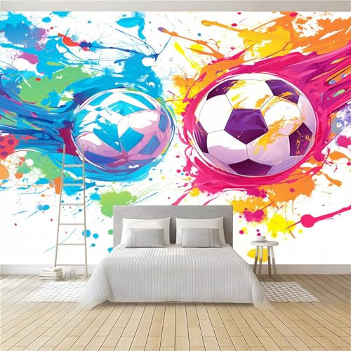 Vlies Tapeten Wandtapete Gemalte Kunst-Fußballsport Hell Gefärbt Muster 3D Wandbild Wohnzimmer Wanddekoration Fototapete 3D Tapete Effekt 350x256 Cm