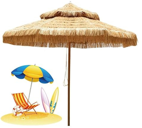 PQPQLI Strand Sonnenschirm Ø250 Cm, Marktschirm Aus Naturmaterial Mit Atmungsaktiver Doppelhaube, UV-Schutz 50+ Wetterfest, Für Pool Garten Und Terrasse(270cm)
