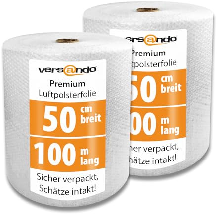 versando 2x Premium film à bulles 100m x 0,5m expédition, emballage, déménagement papier bulle rouleau à deux couches