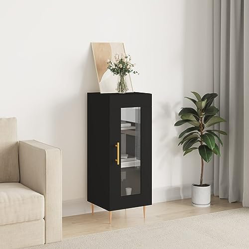 Generisch Sideboard 34,5x34x90cm Schwarz Holzwerkstoff, Metall, Glas Vorratsschrank Wäscheschrank Küchenschrank Bücherregal Ablagekorb Gartenschrank Fernsehschrank schmal