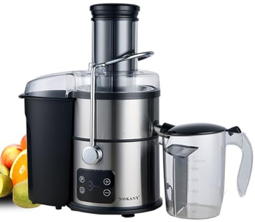 SOKANY 1200W Exprimidor de verduras y frutas, Pantalla táctil LCD exprimidor rápido que optimiza la cantidad de jugo, agujero de llenado grande de 85 mm, 5 velocidades, fácil de limpiar (SK-03014)