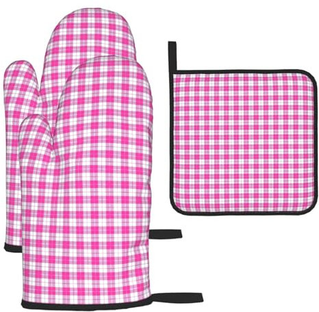 Set di guanti da forno e presine con stampa scozzese rossa, guanti da ristorante, cucina, forno, microonde