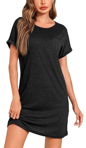 Leversic Camica da Notte Donna Estiva Camicia Notte Donna Maniche Corte Camicie da Notte Donna Cotone Vestaglia Estiva Manica Corta T-Shirt da Casa Casual Nero XL