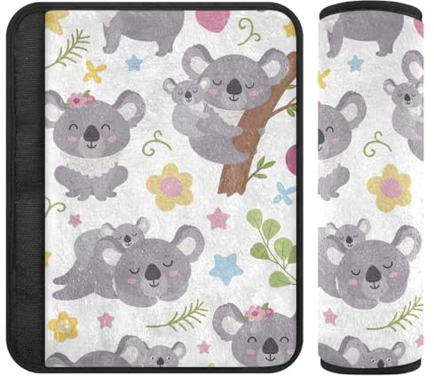 CuteKoala - Almohadillas suaves para cinturón de seguridad, acolchadas con algodón, fundas para correa de cochecito, fundas para correa de asiento de coche infantil