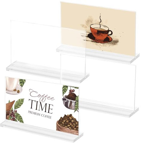 DHSWNNG 4 Stück Tischaufsteller A6, Acryl Aufsteller mit Abnehmbarem Basis Werbeaufsteller T-ständer Doppelseitiger Menükartenhalter Speisekartenhalter für Büro Shop (15X10cm)
