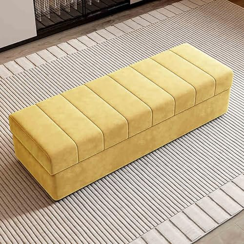 Polsterbank mit Stauraum, Gelb mit Sicherheitsscharnier für Schlafzimmer, Wohnzimmer, Eingangsbereich, Stoff, Aufbewahrungsbank, Sitz, 140 x 45 x 43 cm