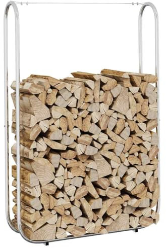 Homgoday Meuble à bois 100 x 25 x 150 cm en acier galvanisé, meuble à bûches d'intérieur, porte-bois de chauffage, porte bois pour cheminée, bois d'intérieur, empilable poêle en bois