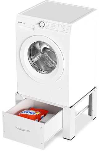 Vkechh Waschmaschinen Untergestell mit integrierter Schublade, Waschmaschine Sockel, verstellbares Podest für Trommelwäschetrockner und Gefrierschrank Rahmen