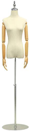 SHANYAYALI Weibliche Schaufensterpuppe, Torso, Körperkleid, Form mit rundem Sockel, flexible Arme für Kleidung, Kleid, Schmuck, Display, Metall (Silber, S)