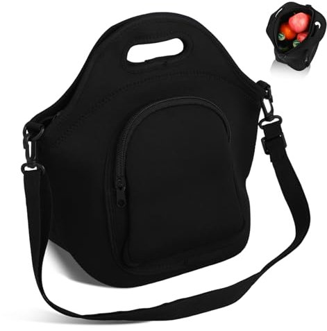 Windfromort Fiambrera Térmica con Asa – Lunch Bag en Neopreno con Separador – Lancheira Térmica y Bolsa Térmica Aislante para Oficina, Escuela, Picnic, Viajes (Negra)