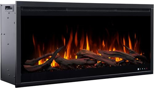 AFLAMO Caminetto Elettrico LED da Incasso Royal 3D 180, con Audio Integrato, Effetto Fiamma Realistico, Funzione Riscaldamento (180x48x22)