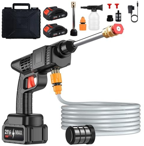 Cordless High Pressure Cleaner, Portable Pressure Washer for Patio & Car, High-Pressure Cordless Jet Cleaner with 5M Hose and 2 Rechargeable Batteries for Car/Floor/Garden Cleaning & Watering