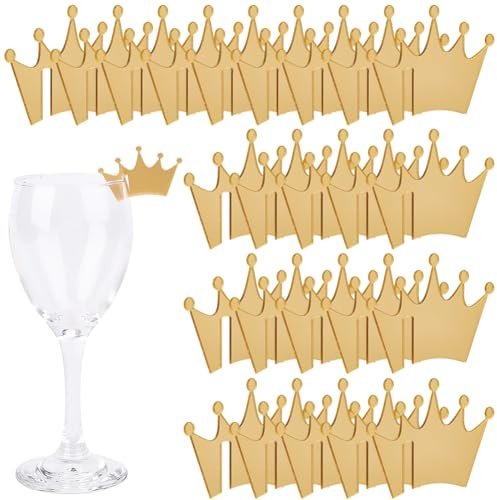 GORGECRAFT 30pz Etichette per Bevande A Forma di Corona in Acrilico Vuote per Feste Segnabicchieri da Vino Identificativi per Bicchieri Piatti Marcatori Dorati Calici Casa Bar Festival Halloween