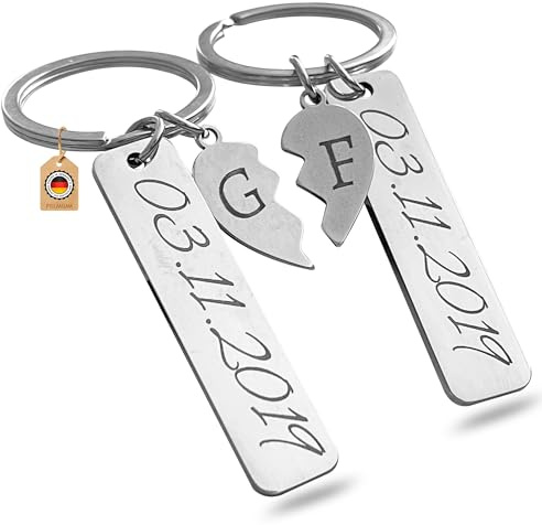 Goldory Schlüsselanhänger Partner personalisiert 2er Set | Anhänger mit Gravur Datum und Namen | Geschenk Freund Freundin graviert für Jahrestag Valentinstag Geburtstag | Edelstahl
