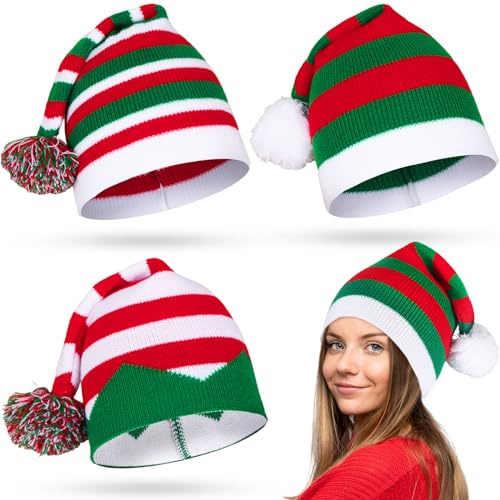 GUDELAK 3 Stück Weihnachtsmütze Erwachsene, Gestrickt Elf Nikolausmütze Erwachsene, Warm Elfenmütze Weihnachten Geschenke für Frauen Männer Festliche Partys im Neuen Jah