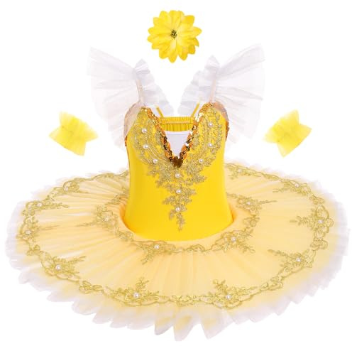 Ballettkleidung Mädchen 3-16-Jahre für Tanz: 3 Stück Ballettkleid mit verstellbarem Träger Pailetten - Kinder Tanzkleid für Balett Eiskunstlauf Rollkunstlauf