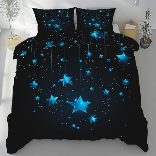 Sobhdga Sterne Universum Bettwäsche-Sets 180x200 cm mit Reißverschluss, Sternenhimmel Sternenlicht Wendebettwäsche Mikrofaser Weich, Nachthimmel Bettbezug 3 Teilig mit 2 Kissenbezug 80×80 cm
