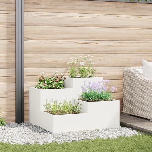 HaoChrymec Pot de Fleurs with Acier Métallique, Design Moderne, Jardinières Extérieur, Bac à Fleurs Extérieur, Jardinière Balcon, Balconnière Extérieure, Blanc, 80 x 80 x 60 cm