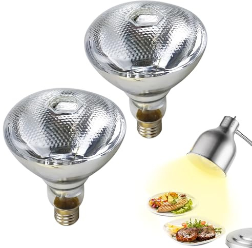 Dhqkqg 2 Pack 250W E27 Heat Lamp Bulb, Food Heat Lamp Bulbs, Food Warming Light, Basking Spot Lamp for Chicken, Bathroom Heating Replacement Bulb