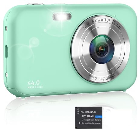 Digitalkamera 1080P Fotokamera 44MP Kamera Fotoapparat Tragbare Kompaktkamera mit 2,4 LCD Bildschirm - Grün