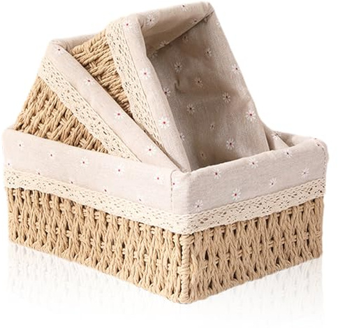 3 Piezas Cestas de Mimbre, Cesta Organizadora, Cesta pan Trenzada Cestaes Organizadora de Pan De Algas Marinas Cestas de Almacenamiento de Juguetes