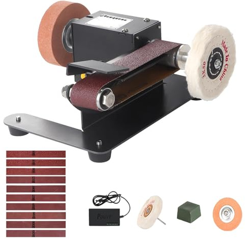 Smerigliatrice elettrica a nastro, regolabile a 7 velocità con retromarcia, per lavorazione del legno e lucidatura metalli