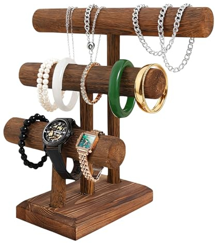 Joyseedi 3 Etagen Abnehmbarer Armbandhalter, T-Form Schmuckständer aus Holz, Vintage Armbandständer Uhrenständer Aufbewahrung Schmuckaufbewahrung für Armbänder, Uhren, Haarklammern