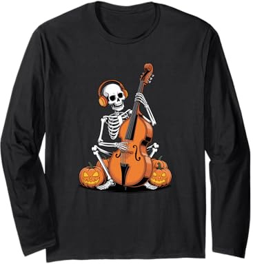 Halloween Squelette Contrebasse Contrebassiste Manche Longue