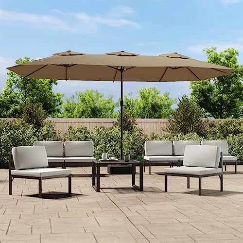YuuSsea Double-Head Garden Parasol Taupe Dark Grey, Powder-Coated Iron Frame, 176.8x104.3in Patio Canopy for Outdoor Deck, Porch, Techo para Patio Exterior