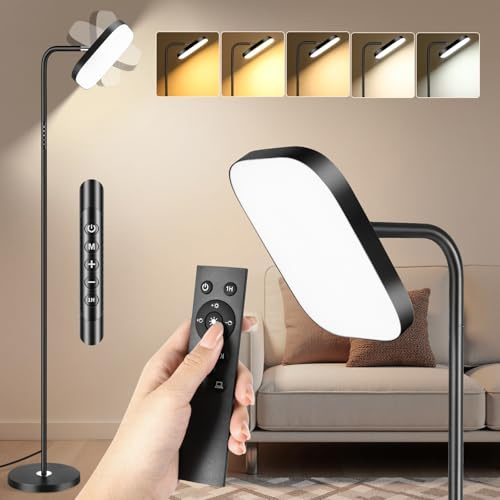 YICAIZI Lámpara de Pie LED Regulable 36W 3200LM con Mando y Control Táctil - 5 Temperaturas Color - Luz para Leer Ajustable 360° en Salón, Dormitorio, Oficina - Negro