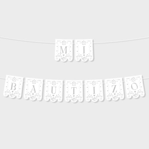 Pancarta Mi Bautizo, Guirnalda Bautizo Papel Picado Blanco Preenhebrado Decoración Primera Comunión para Decoración Fondo Religioso No Requiere Bricolaje