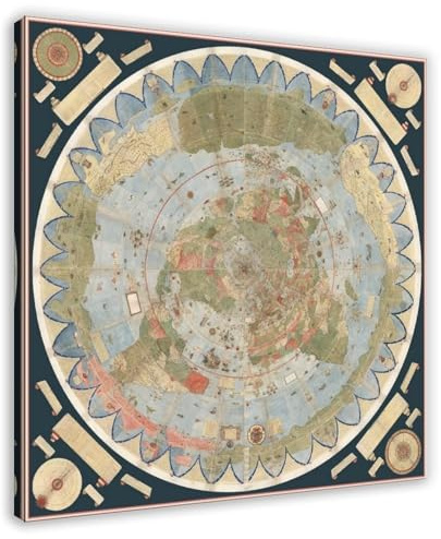 1587 Urbano Monte Giant Flat Earth Medieval Map of The World Mappa Mundi Antique Old World Atlas Cartography Canvas Art Poster And Wall Art Picture Print Modern Family Bedroom Decor Posters Frame 12x1