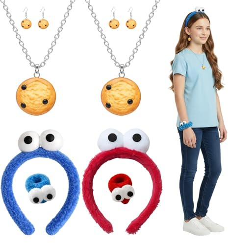 Krümelmonster Kostüm, Lustiges Karneval Kostüm Damen, 10-teiliges Set mit Haarreif, Farben: Blau und Rot, Perfekt für Fasching und Partys