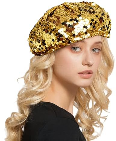 Baskenmütze Damen Pailletten Hut Faschingsmütze Disco Hut Kappe Paillettenmütze mit Glitzer Paillettenbesetzte Barett Trend Maler Mützen Winter Beanie Mütze Karneval Party Club Festival Outfit