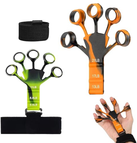 YIPFEN 2 Stück Finger Extensor Exerciser Handtrainer Fingertrainer, Verstellbarer Silikon Handtrainer Unterarmtrainer, Verbessert Die Funktion Und Bewegung Der Finger(Orange, grün)