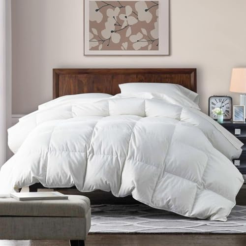 WarmKiss Goose Down Feather Comforter Queen Size All Season Duvet Insert - 100% Cotton Cover - Whtie