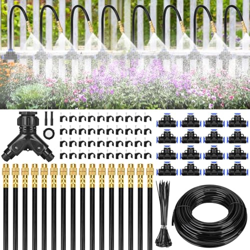 Drip Irrigation Kit, DUOJIN 100FT Automatic Garden Watering System -360° Adjustable irrigation system kit with 16 Quick-Connect Sprinklers, 1/4 Fast-Lock Tubing for Patio, Greenhouse