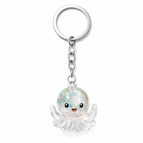 VEOWOO Oktopus Schlüsselanhänger - Ozean Schlüsselband Taschenanhänger für Damen mit Blau-Weißen Perlen, Niedliche Schlüsselringe Geschenk für Meeres-Liebhaber, Freunde, Familie