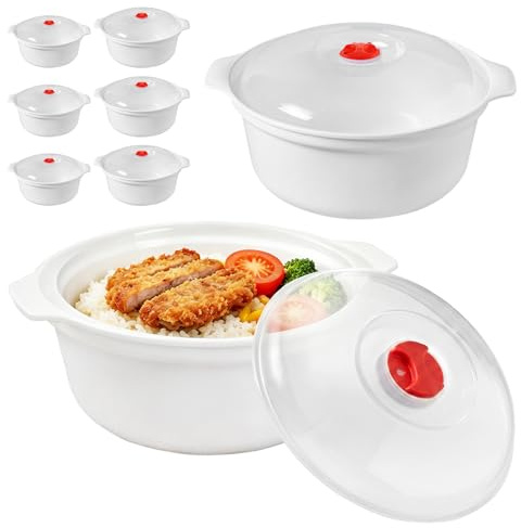 Set di 6 stoviglie per microonde con coperchio, in plastica, contenitori salvafreschezza con coperchio, stoviglie per microonde, utilizzabili come contenitori per cottura a vapore