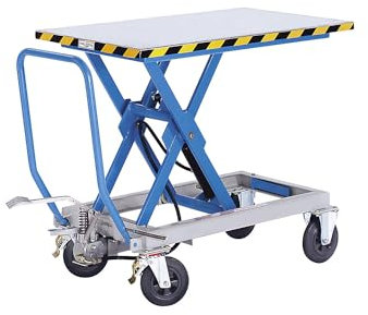 eurokraft pro | Piano di sollevamento mobile a pantografo | portata 500 kg | sollevamento manuale | range di sollevamento 460-1070 mm | ruote in gomma piena