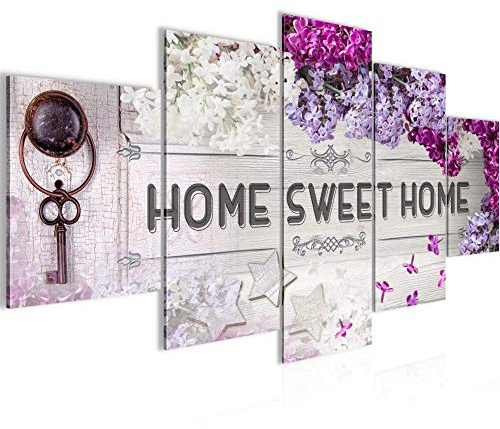 Runa Art Bild Wohnzimmer Home Sweet Home 5 Teilig Flieder Violett Lila Wandbilder auf Vlies Leinwand 503753a