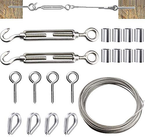 DECARETA 15M Edelstahlseil Drahtseil mit Spannschloss Stahlseil Outdoor Lights Hanging Kit Kauschen Klemmen Drahtseilklemme