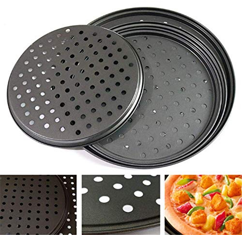 AIMEITE Pizzablech Antihaft-Pizza-Backblech Rund mit Löchern Karbonstahl Pizzablech Gelocht Rund Pizzatablett Mehrere Größen (24cm)